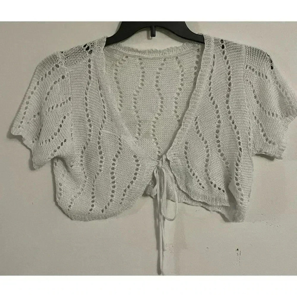 SHEIN Tie Front Crochet Kimono Crop Top‎ Size L - Picture 1 of 5